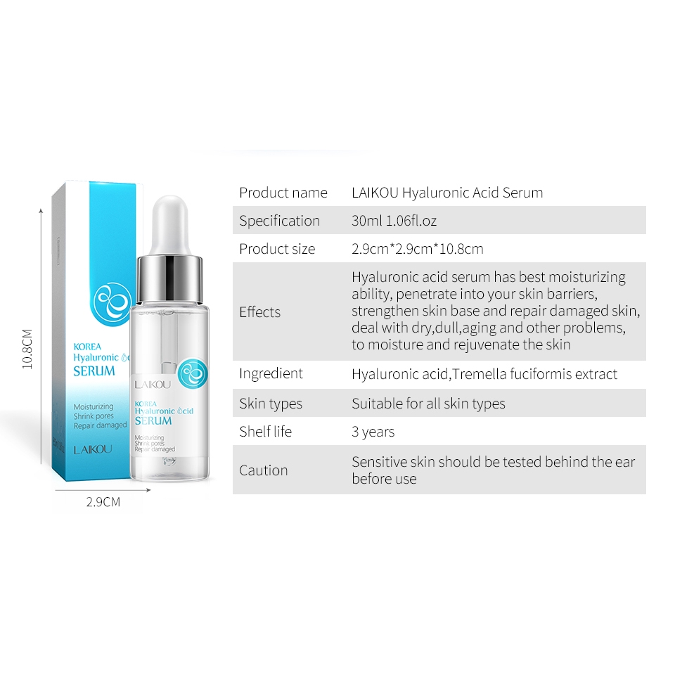 Serum LAIKOU 30ml Chứa Tinh Chất Axit Hyaluronic Giúp Thu Nhỏ Lỗ Chân Lông Chất Lượng Cao