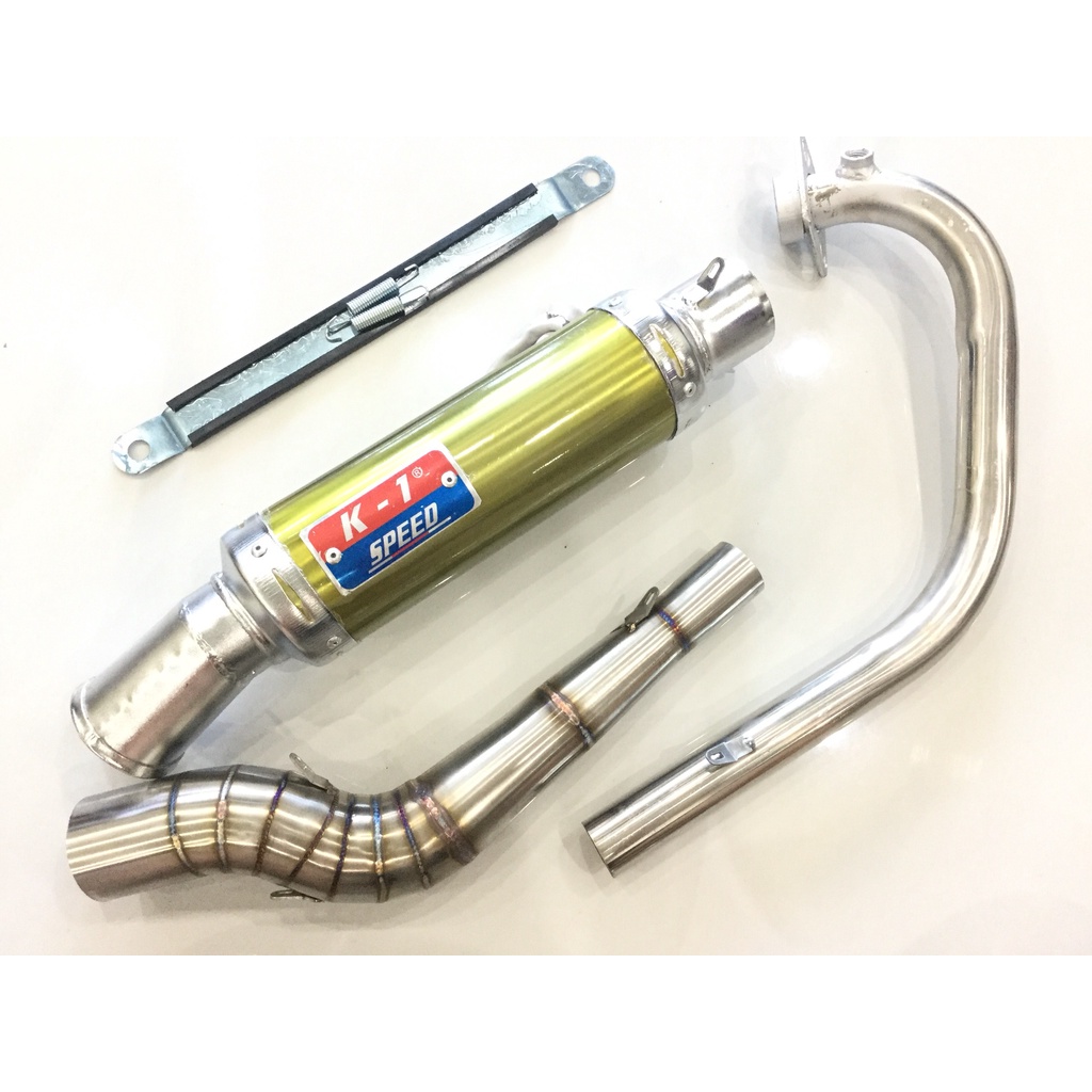 Bộ pô K1 VÀNG full cổ cong 2 KHÚC INOX 304 WAVE, SI, CUP, DREAM, EXCITER, WINER, SONIC, RAIDER FI, SATRIA, GSX
