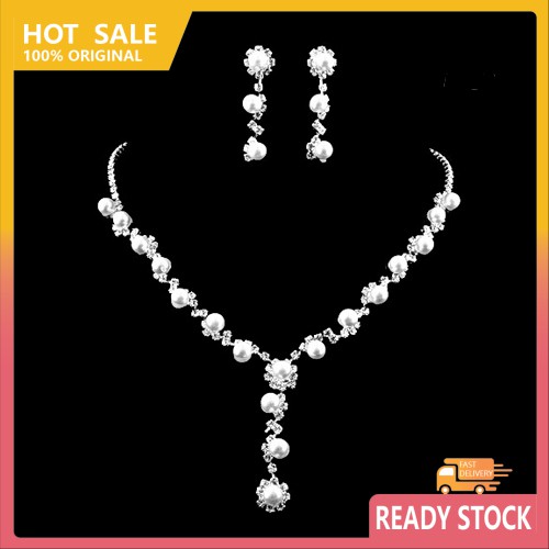 Bộ vòng cổ + bông tai dáng dài đính ngọc trai nhân tạo thời trang cho nữ