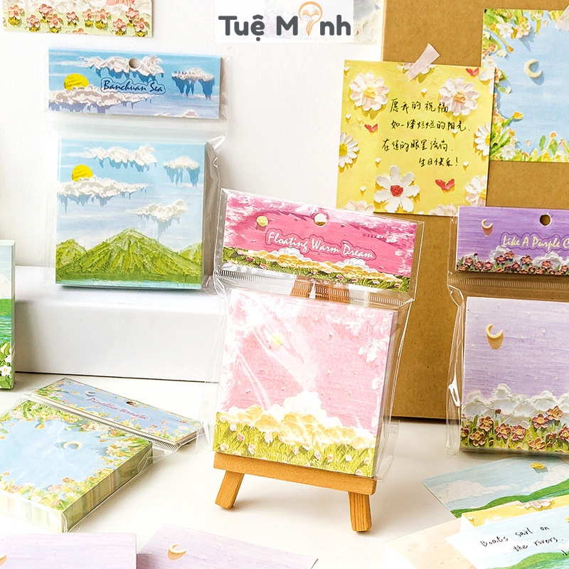 Tập note ghi chú 100 tờ tranh sáp dầu thiên nhiên nghệ thuật NO16 giấy nhớ note