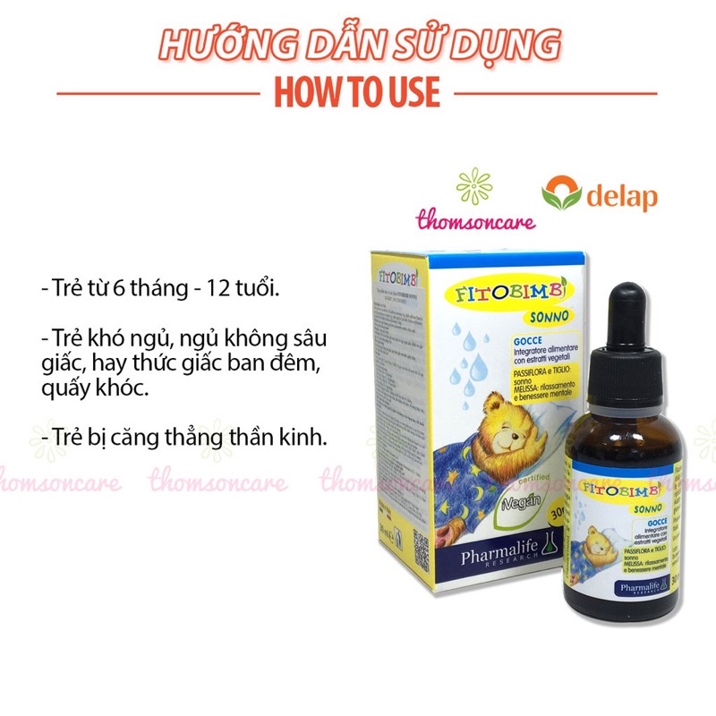 Siro ngủ ngon cho bé Fitobimbi Sonno 30ml, hết giật mình, khóc đêm, bé ngủ sâu giấc +quà