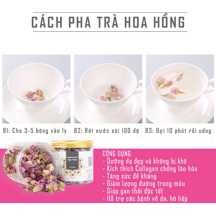 Nụ hoa hồng khô Kingdom Herb Iran chính hãng, trà hoa hồng khô hộp mẫu thử 3g