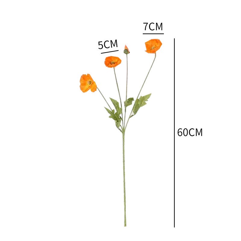 Hoa giả - Hoa anh túc 3 bông 1 nụ trang trí phòng để bàn chất liệu lụa cao cấp thân phủ lông giống thật
