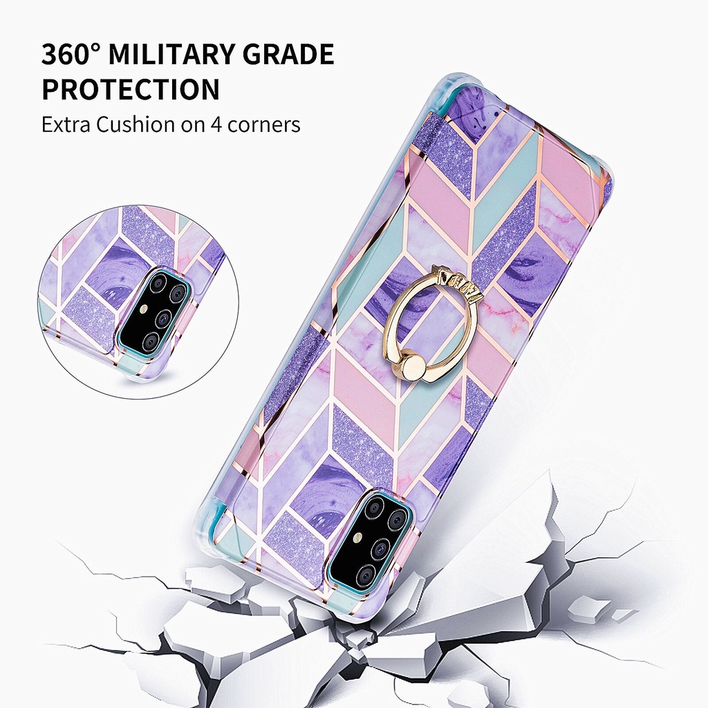 Ốp điện thoại họa tiết vân đá cẩm thạch hình học có nhẫn đỡ cho Samsung Galaxy S20 FE S20 Ultra S21 Plus S10