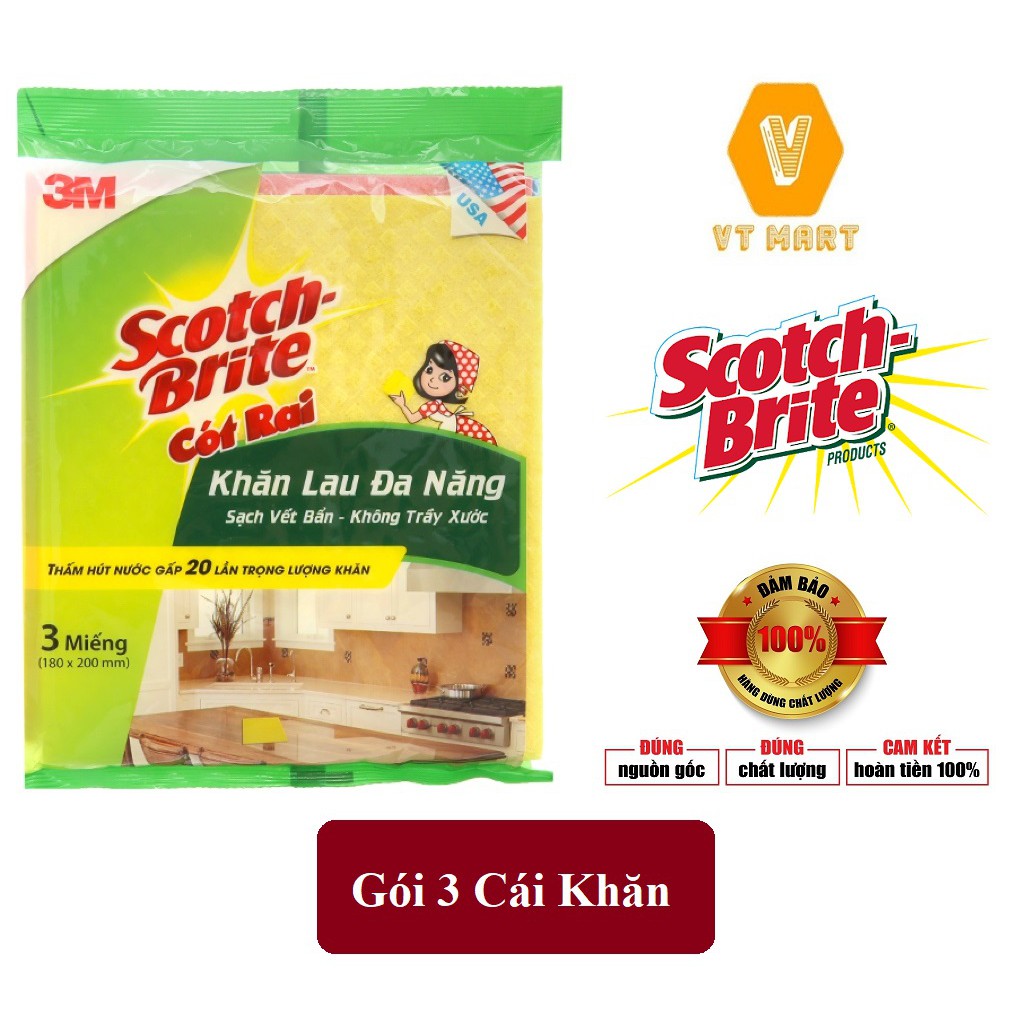 [Khăn Lau Đa Năng] Không Trầy Xước 3M Scotch - Brite - Gói 3 Cái - HIBUVTAUTO