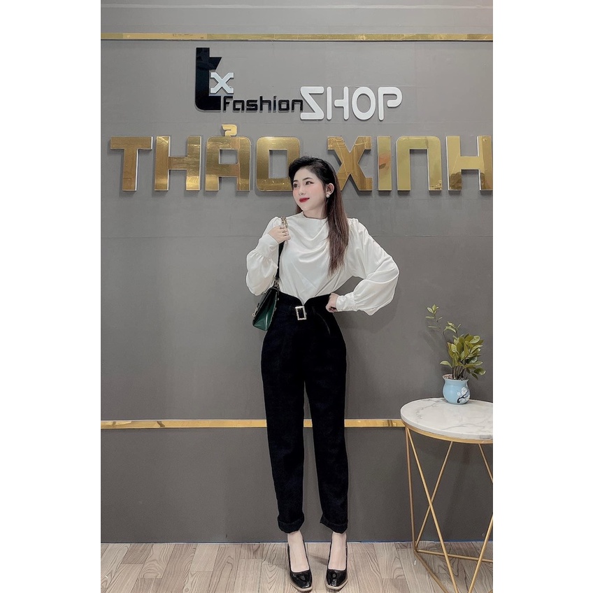 Set sơ mi lụa kiểu mix quần baggy kèm thắt lưng TH013