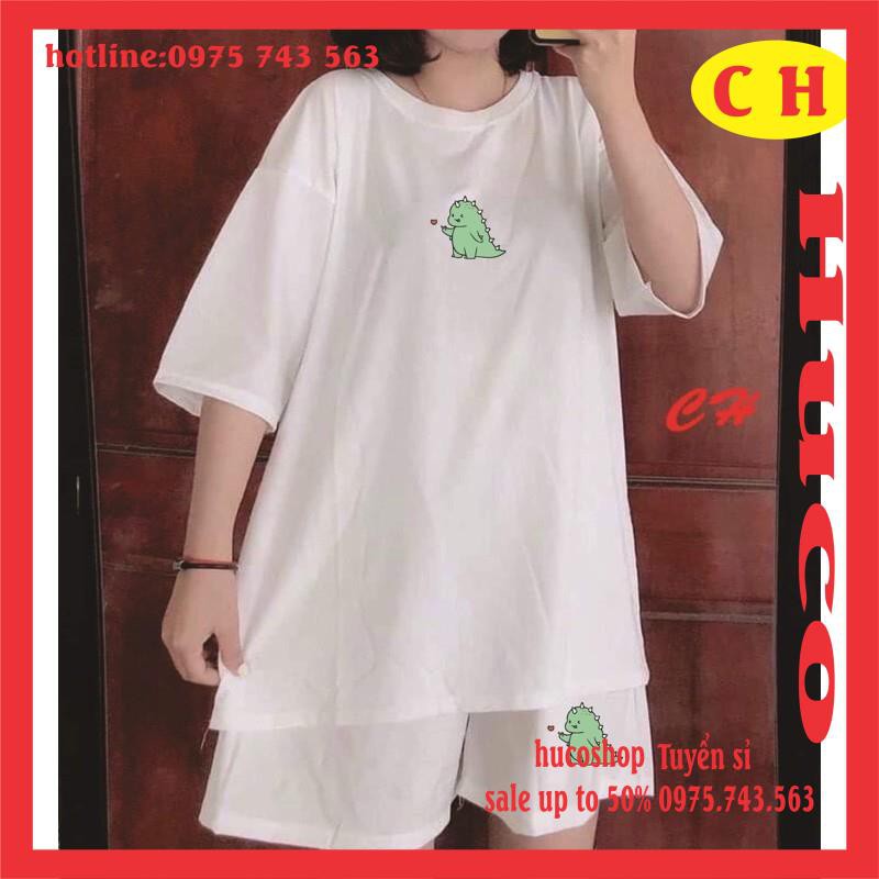 sét đồ bộ nam nữ khủng long búng tim áo thun hè chất cotton + quàn đùi gió form chuẩn ảnh Unisex freesize 55kg giá rẻ