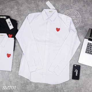 Áo SƠ MI lụa trơn thêu hình TRÁI TIM unisex nam nữ