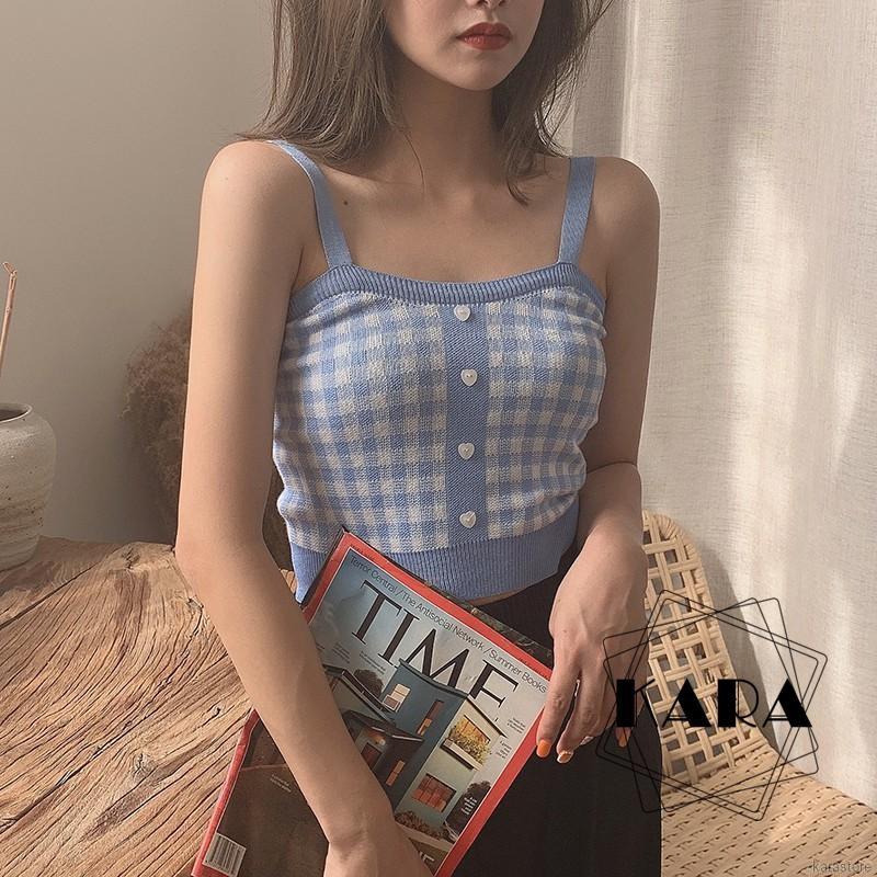  Áo Croptop Dệt Kim Hoạ Tiết Kẻ Ô Phong Cách Cổ Điển | BigBuy360 - bigbuy360.vn