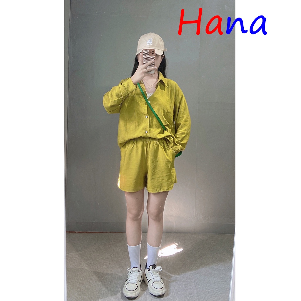 Set somi nữ tay dài form rộng + short trendy năng động - Hana18