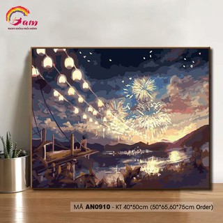 Tranh tô màu theo số sơn dầu số hóa Tranh phim Anime Nhật Bản Cảnh ngắm pháo hoa bên hồ AN0910 - HaLa Store