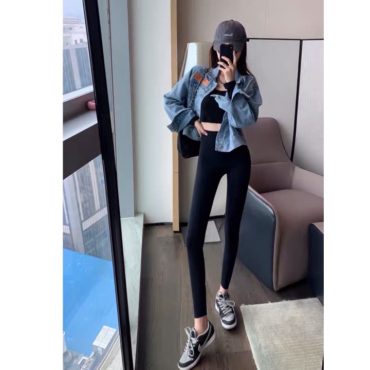 Quần legging nữ dài cạp cao trơn cao cấp màu đen lưng cao phong cách Hàn Quốc YQ14 | BigBuy360 - bigbuy360.vn