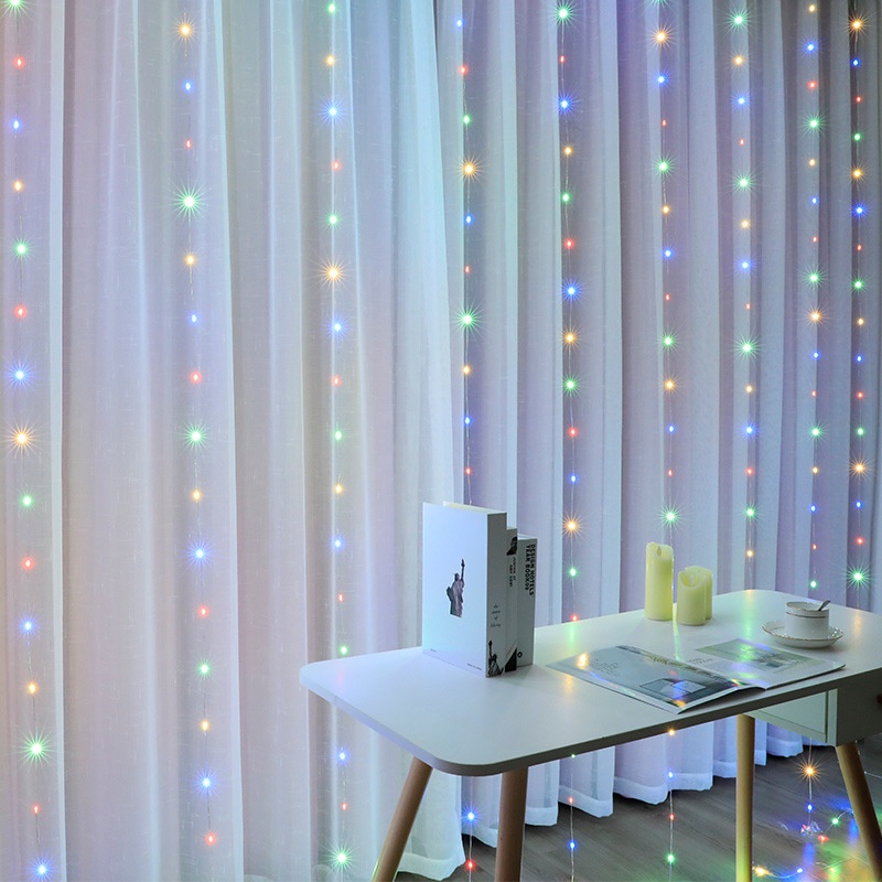 Dây Đèn LED Treo Rèm Cửa Trang Trí 3mx3m Kèm Điều Khiển Từ Xa 13 Phím