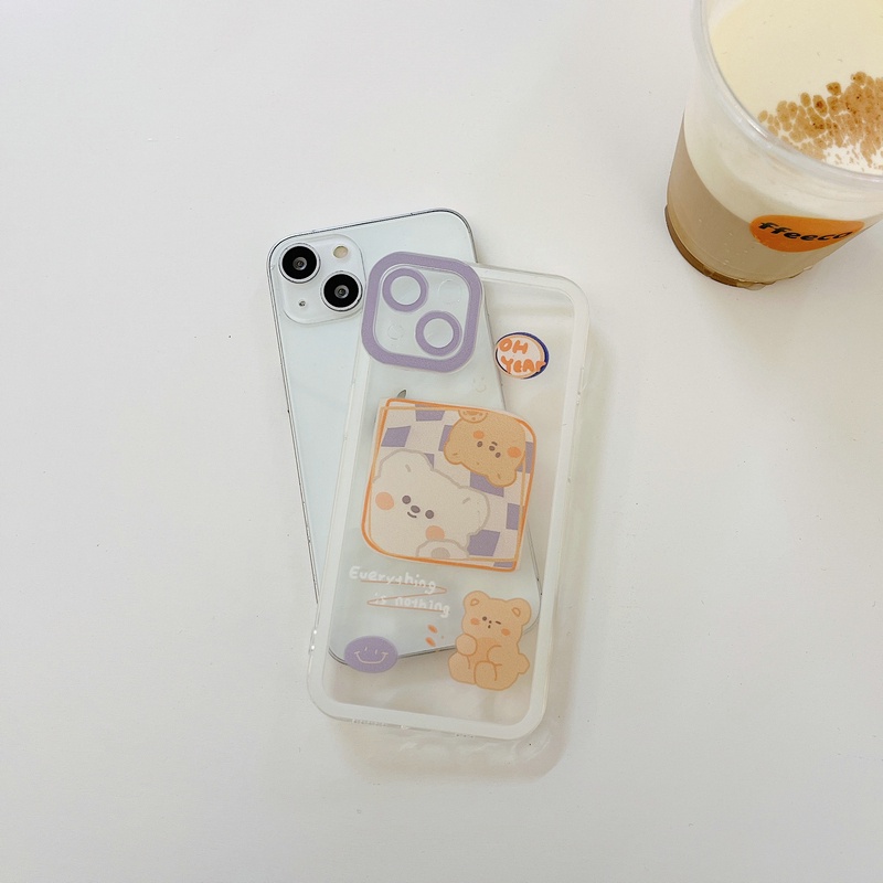Casing Xiaomi Redmi Note 11 11S 10 10S 9S 8 7 Pro 4G 5G 9A 9C 9 Mi POCO F3 M3 9T 11T Pro K20 Cartoon Art Line Girl Bear Straight Edge Clear Soft Phone Back Case Cover JSC 06
