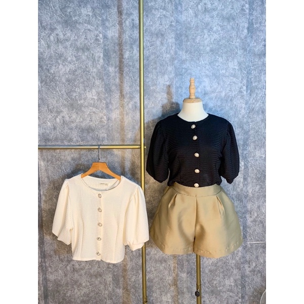 Áo Nữ tay bồng cúc ngọc tiểu thư - ảnh thật m231