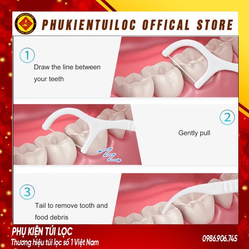 Tăm chỉ nha khoa DENTAL FLOSSERS hộp 50 chiếc tiệt trùng sợi chỉ mảnh- Phukientuiloc