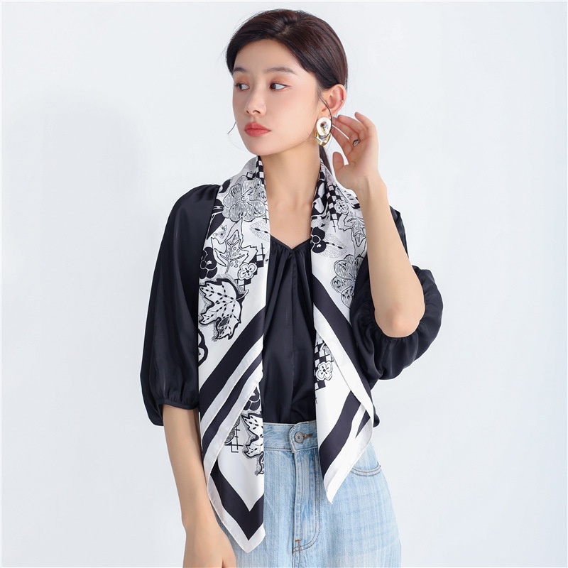 Khăn choàng cổ satin hình vuông 90CM(35.4x35.4inch) họa tiết lá thoải mái thời trang cho nữ WJ1003-78