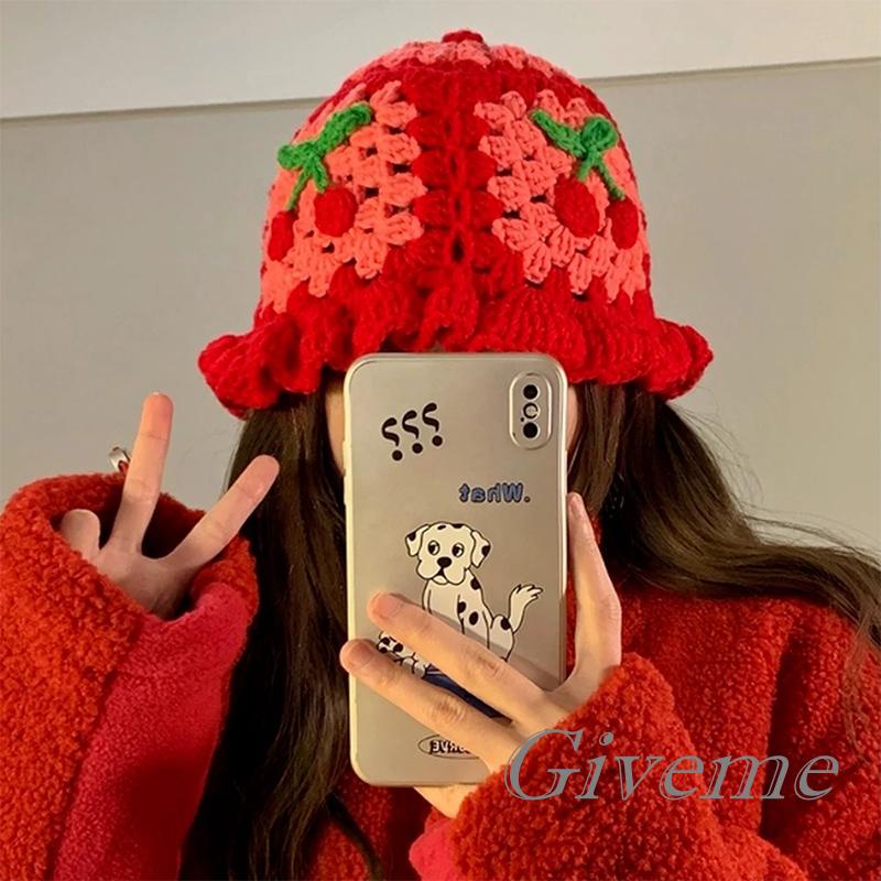Nón Vành Đan Len Họa Tiết Quả Cherry Thời Trang Cho Nữ