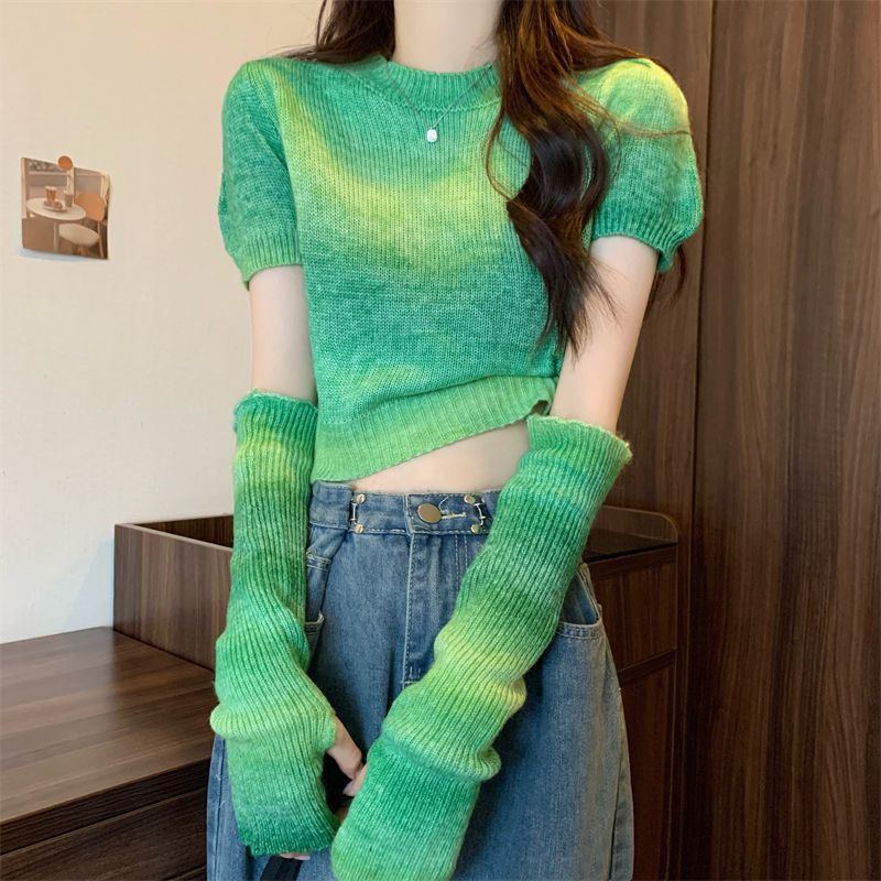 Áo Len Tay Dài Cổ Tròn Nhuộm Màu Phong Cách Mới Cho Nữ