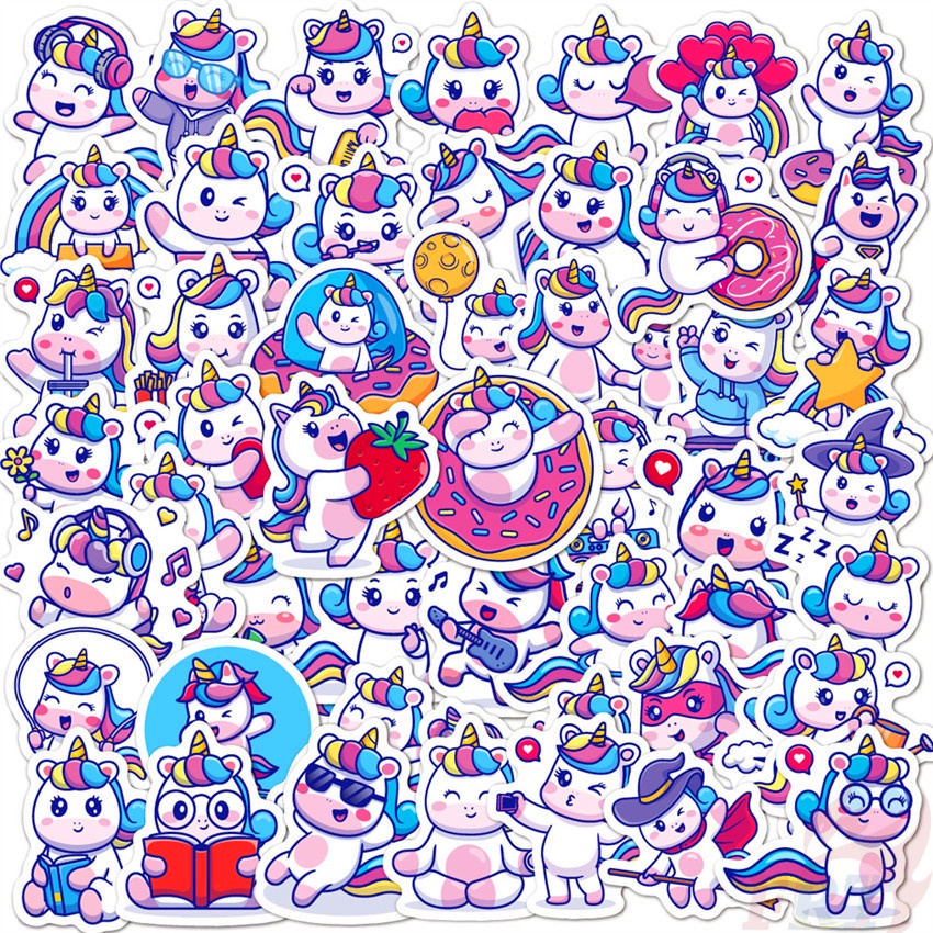 ❉ Q Kawaii Unicorns Series 01 Mini Stickers ❉ Bộ 50 Sticker Họa Tiết Doodle Hợp Thời Trang