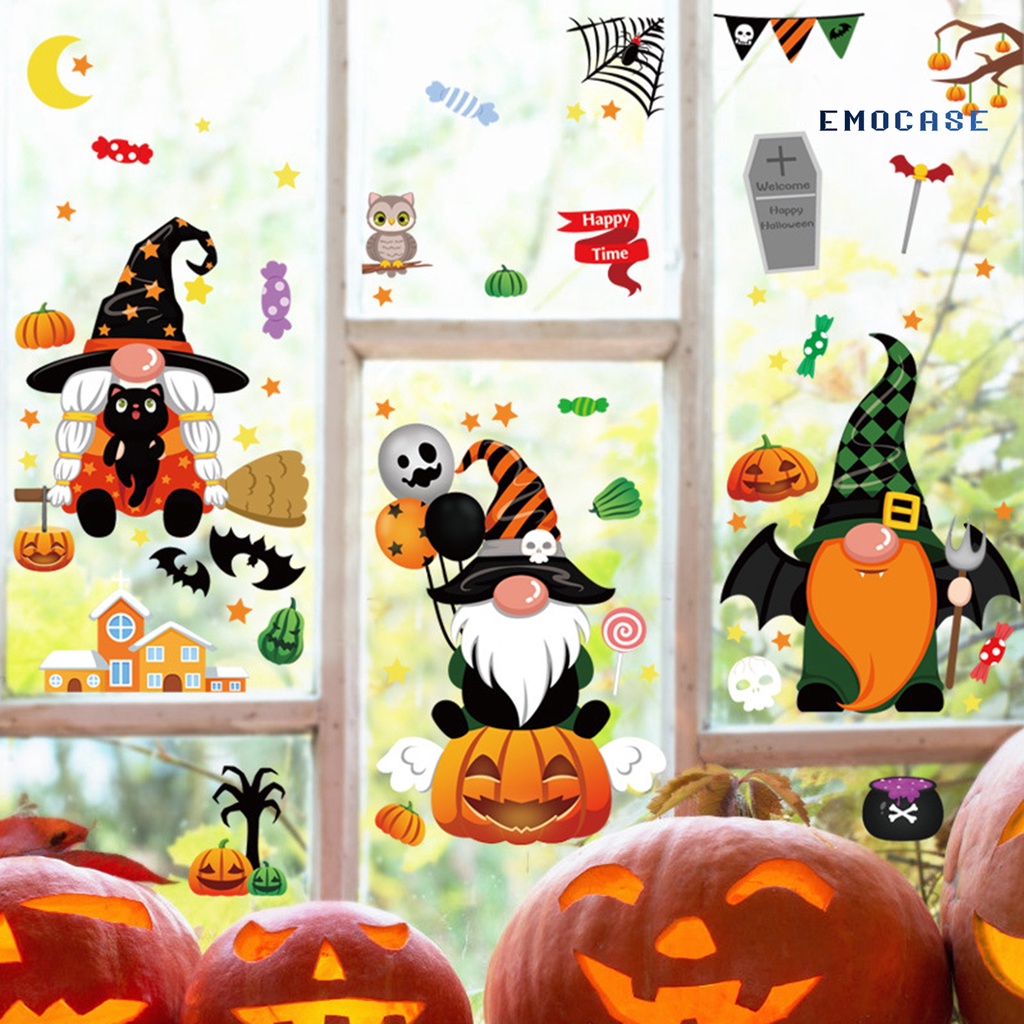 Miếng Dán Tĩnh Điện Bằng PVC Chống Nước Trang Trí Halloween Phù Thủy Pumpki