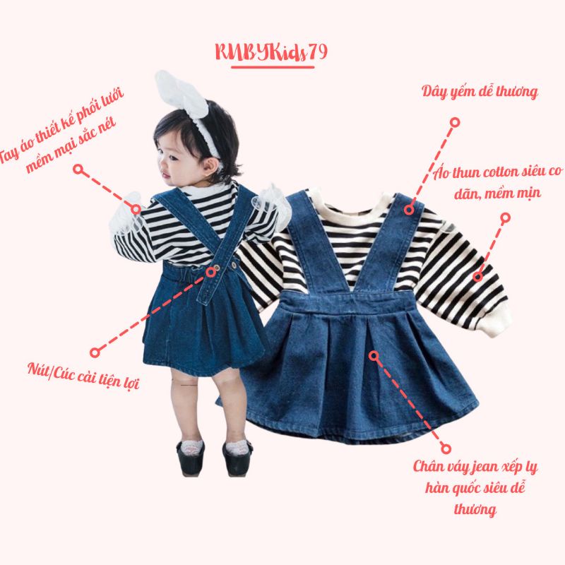 Váy yếm jean kèm áo dễ thương cho bé gái từ 7-18kg rubykids79