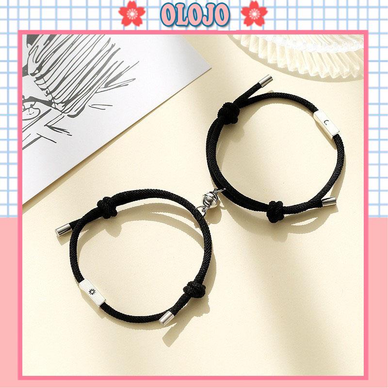 Bộ 2 Vòng Tay Dây Bện Từ Tính Hình Mặt Trăng Và Mặt Trời Màu Đen Thời Trang Unisex