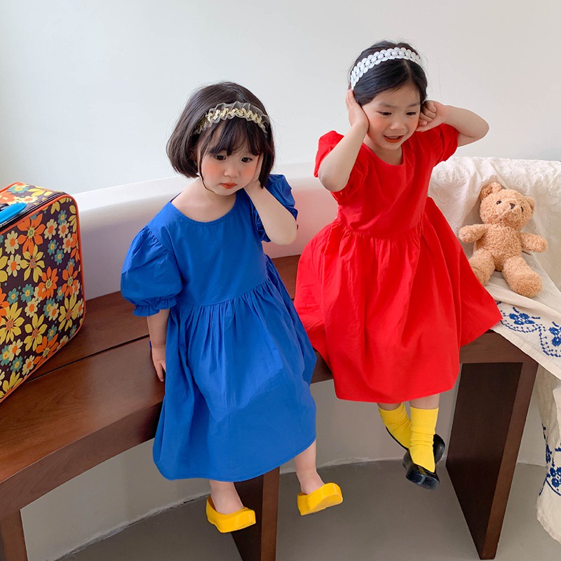 Se7en Đầm Công Chúa Mùa Hè Màu Trơn Hở Lưng Thắt Nơ Hình Trái Tim Đơn Giản Cho Bé Gái