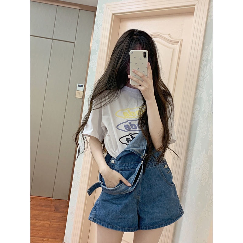 Quần Yếm Denim Ngắn Dáng Rộng Phong Cách Hàn Quốc Mới Dễ Phối Đồ Thời Trang Mùa Hè Cho Nữ