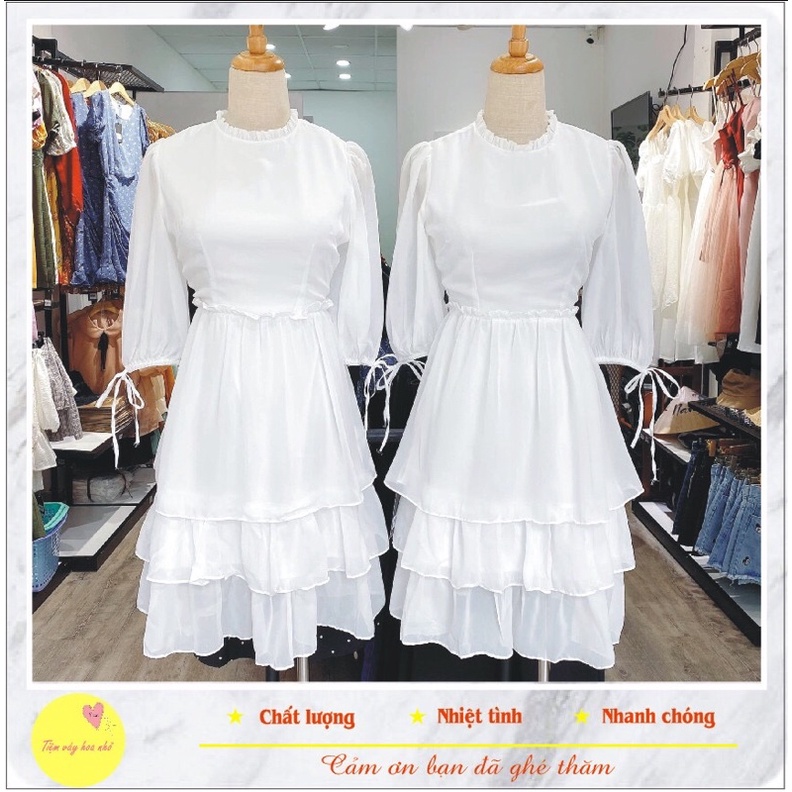 ĐẦM BABY DOLL BÈO TẦNG TRẮNG 2LOP XÒE CÔNG CHÚA )