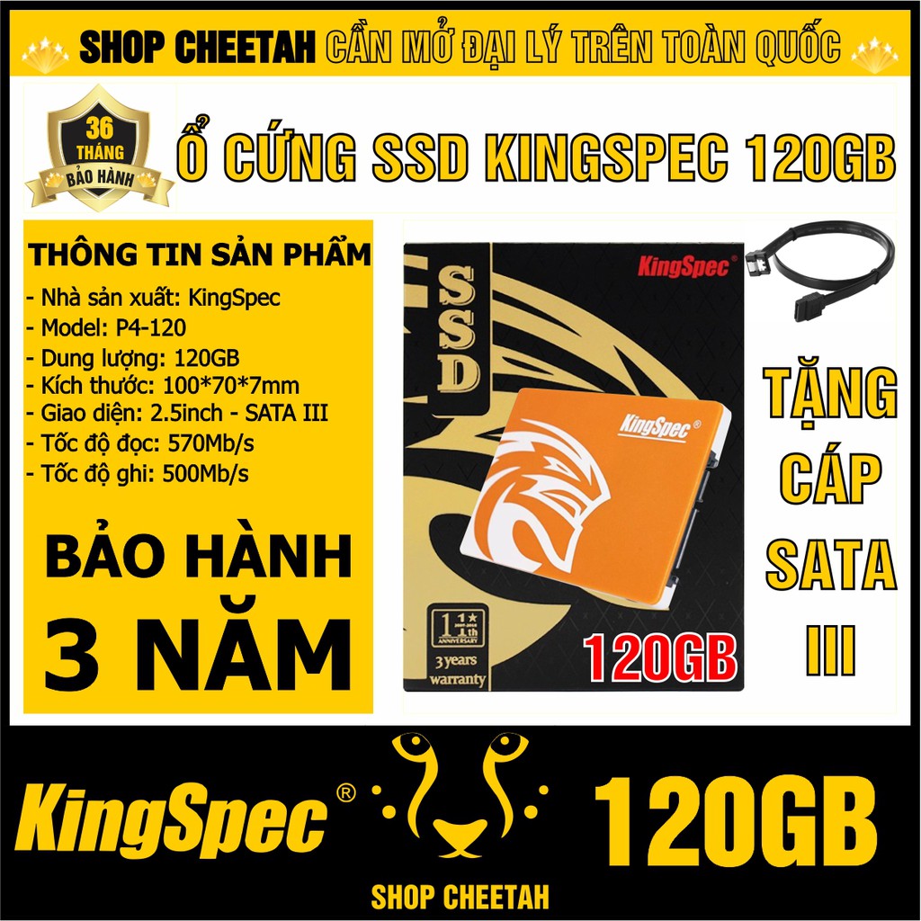 Ổ cứng SSD KingSpec 120GB – CHÍNH HÃNG – Bảo hành 3 năm – SSD 120GB – Tặng cáp dữ liệu Sata 3.0