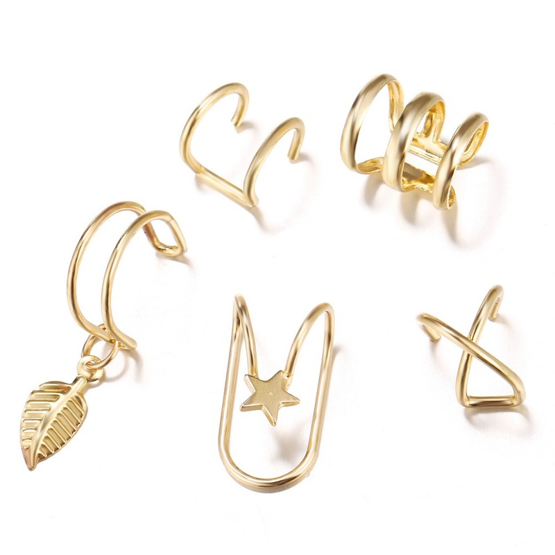 Set 5 khuyên tai kẹp vành hình chiếc lá độc đáo cho nữ
