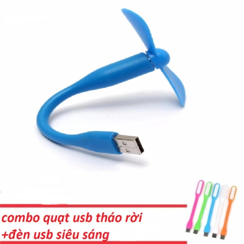 Combo quạt cổng usb cánh rời và 01 đèn led usb siêu sáng MÀU NGẪU NHIÊN