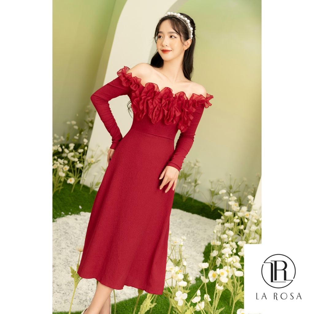 Váy Trễ Vai Bánh Bèo Ngực Điệu Đà La Rosa V768 Chất Vải Thun Xốp Co Giãn Thiết Kế Dáng Váy Suông Ôm Eo Tôn Dáng