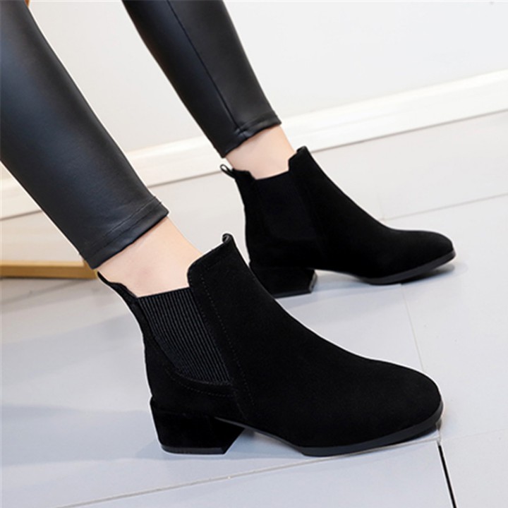 FB029D- Giày boot nữ da lộn phối chun 2 bên