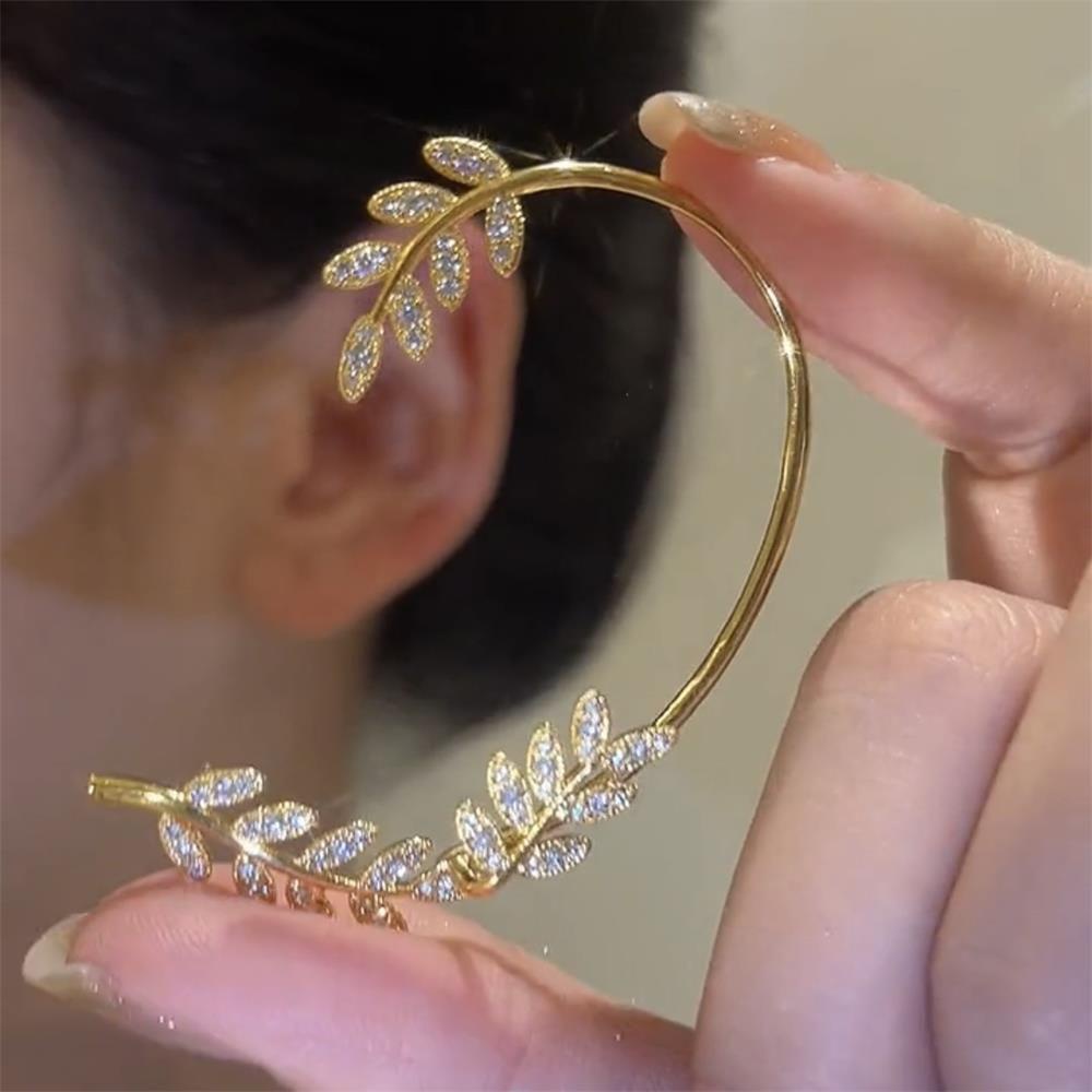 Bông Tai Hình Chiếc Lá Thời Trang Dự Tiệc|(MớI) Khuyên VàNh Tai ĐíNh Đá Xinh XắN