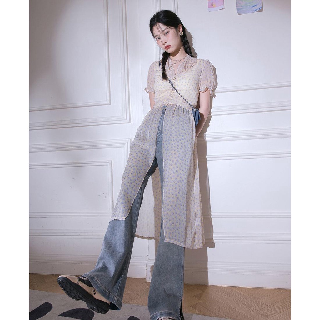 Áo Sơ Mi Chiffon Dáng Dài Họa Tiết Hoa Phong Cách Pháp Màu Trong Suốt Thời Trang Mùa Hè Dành Cho Nữ 2022