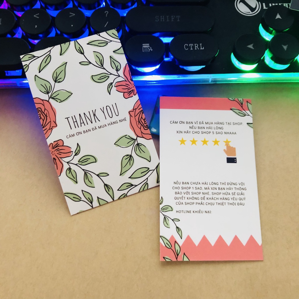 Hộp nhựa kèm 100 card cám ơn, card Thank you họa tiết Hoa (9 mẫu) dành riêng cho shop bán hàng