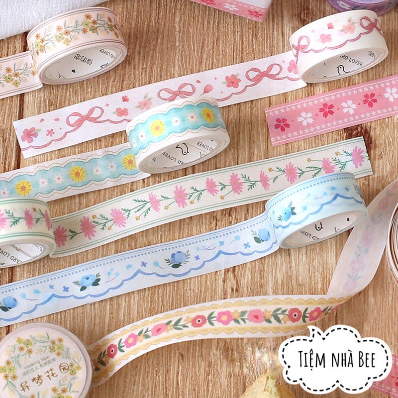 Washi tape trang trí sổ còng, sổ Bullet Journal │ Họa tiết bông hoa │ 1 cuộn 15mmx3m │ Xem thêm ở phần MÔ TẢ SẢN PHẨM