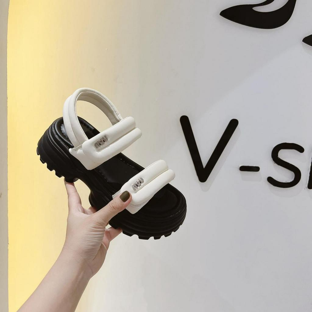 Dép sandal nữ 2 quai ngang phồng hậu lửng đế bánh mì cao 5p Hàng Loại 1 QC FULLBOX , em này đi lên siêu tôn dáng luôn