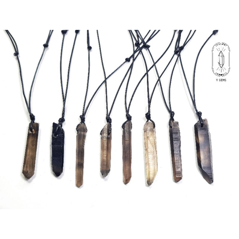 Dây chuyền Smoky quartz thô tự nhiên dây rút điều chỉnh độ dài dáng unisex