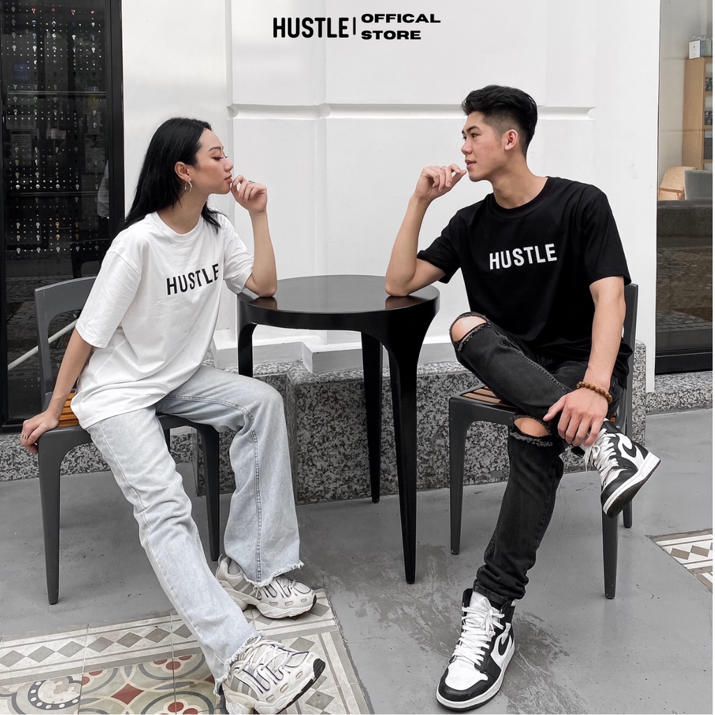 [Freeship từ 0đ] Áo thun local brand unisex nam nữ tay lỡ in logo brand "HUSTLE" - cotton premium cao cấp full size