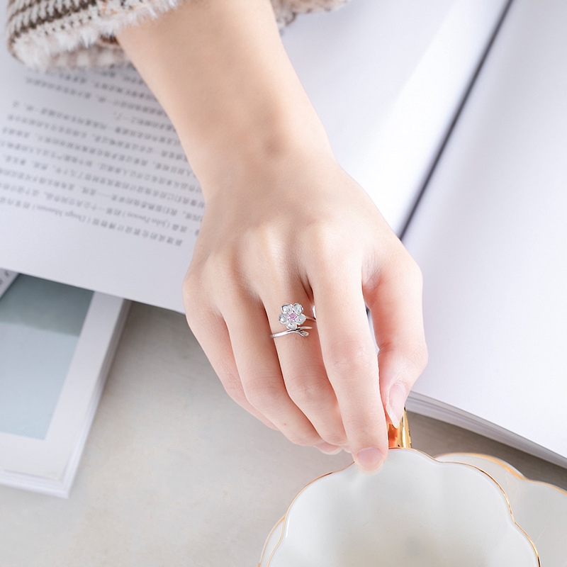 Nhẫn mạ bạc 925 hình hoa đào đẹp