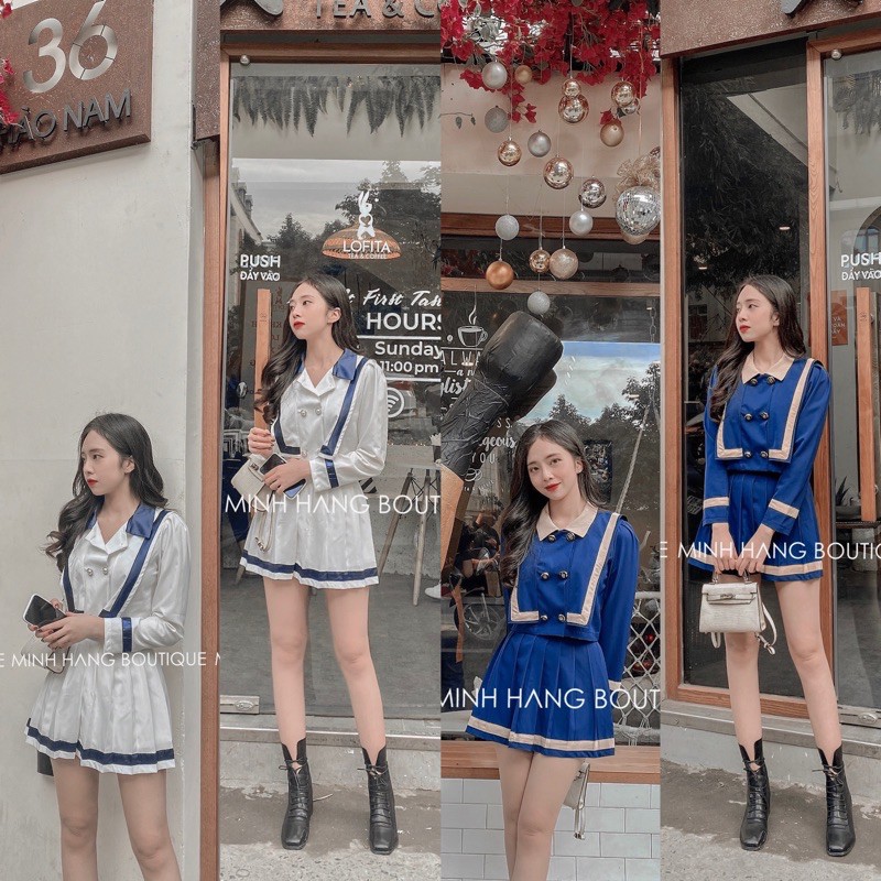 Set Thuỷ Thủ , chân váy , chất liệu trượt hàn (Ảnh thật) ( VMH003 )