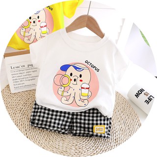 Bộ mùa hè cho bé mẫu bạch tuộc bộ cộc tay bé trai và bé gái