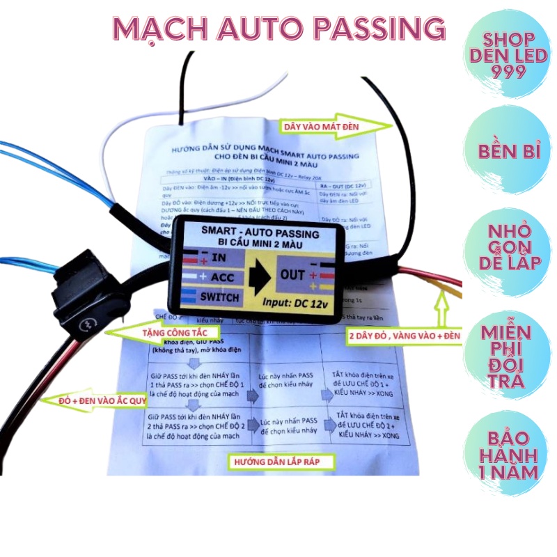 Mạch Auto Passing 4 Chế Độ Nháy Tuỳ Chỉnh Cho Đèn Trợ Sáng Bảo Hành 1 Năm