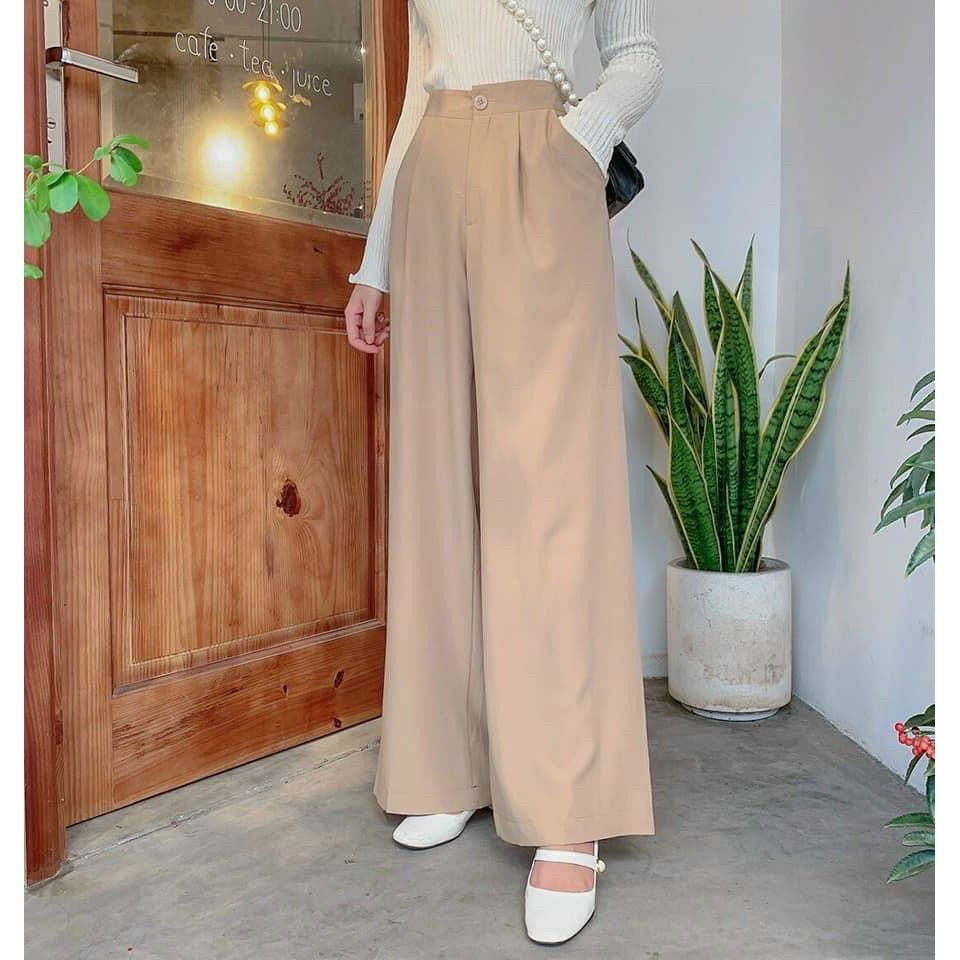 (hình thật+video) Quần suông cạp lưng cao khóa trước, Quần nữ ống rộng cullotes 1 cúc | BigBuy360 - bigbuy360.vn