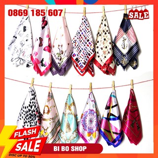 Khăn Vuông Bandana Lụa Satin Đội Đầu Nhiều Mẫu Thanh Lịch Size 50x50cm