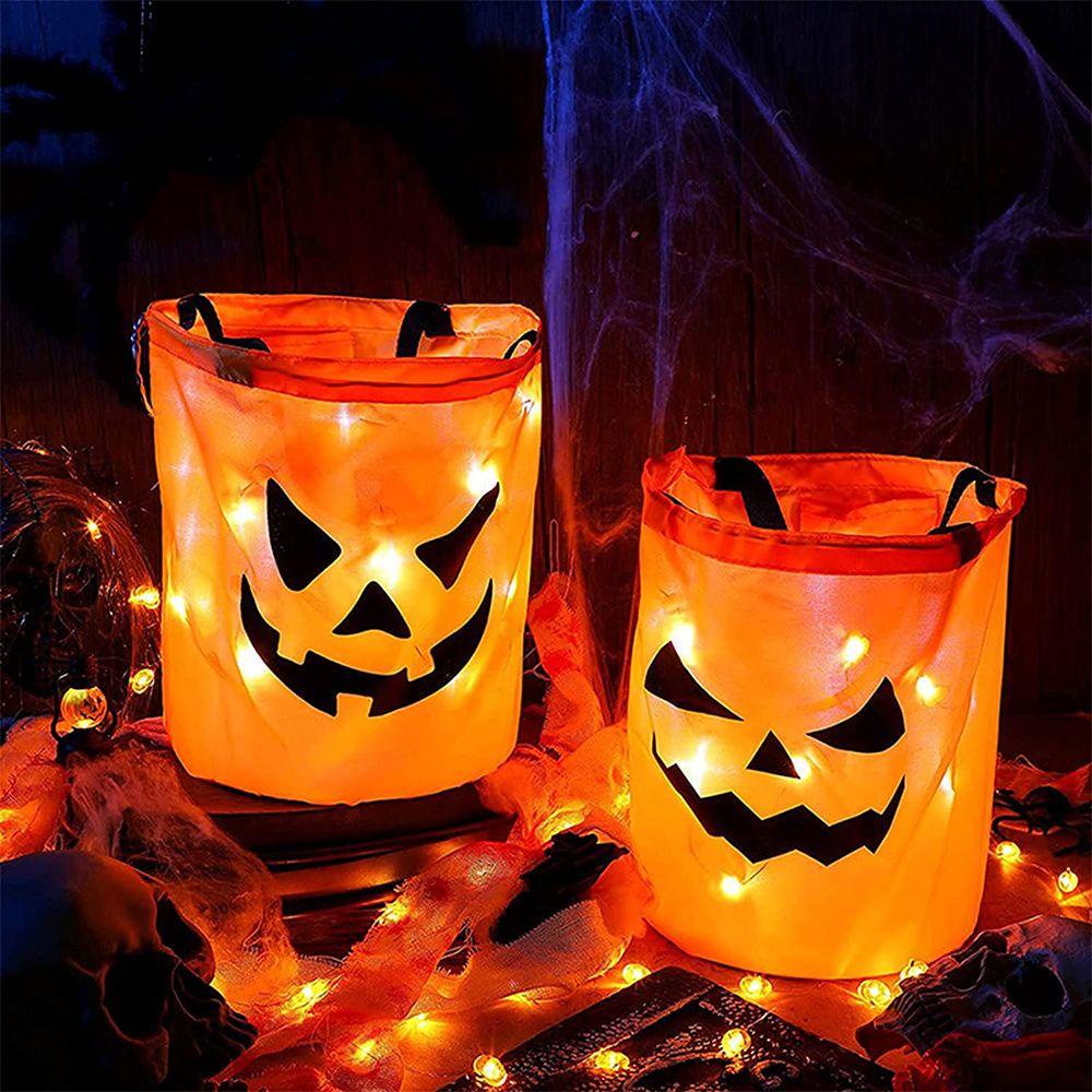 MYRONGVN Halloween Candy Bags Reusable Bucket Decorative Supplies Party Pocket Foldable Trick or Treat LED Light