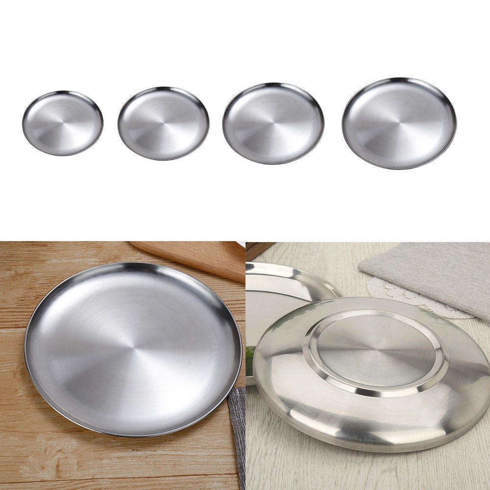 Loriver Stainless Steel Flat Dish Plate Double Insulated Thick Buffet Platter for BBQ New One Tool